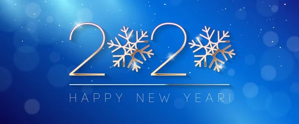2020 Šťastný nový rok Pozadí, karta, banner, leták nebo vánoční tematické pozvánky. Modrá ilustrace se zlatými číslicemi a vločkou. Připraven na váš návrh. Vektorové Eps10 — Stockový vektor