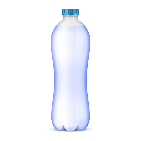 Mockup Plastic Clean Bottle Penuh, Diisi dengan Blue Cap. Minuman ringan. Disposaple. Mock Up Template. Ilustrasi terisolasi di Latar Belakang Putih. Siap Untuk Desain Anda. Pengepakan Produk. EPS10 Vektor - Stok Vektor