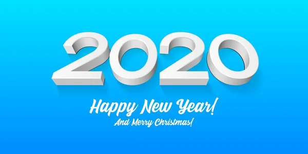 2020 Happy New Year Background, Card, Banner, Flyer Or Marry Christmas Themed Pozvánky. Šedá, bílé 3D číslice na modrém černém poli. Připraven na váš návrh. Vektorové Eps 10 — Stockový vektor