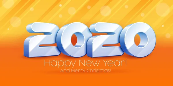 2020 Happy New Year Background, Card, Banner, Flyer Or Marry Christmas Themed Pozvánky. 3D modrá, bílé číslice na oranžovém černém hřišti. Připraven na váš návrh. Vektorové Eps 10 — Stockový vektor