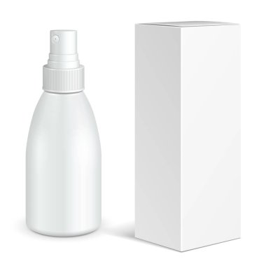 Kozmetik, hijyen, jel, sıvı sabun, losyon, krem, tıbbi gri tonlamalı plastik şişe şampuan kutusuyla. Tasarımınız için hazır kadar alay et. İllüstrasyon izole beyaz arka plan üzerinde. Vektör Eps10