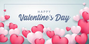 Sevgililer Günün kutlu olsun Banner 3D Heart Fonu. Beyaz, pembe, mavi. Kartpostal, Aşk Mesajı veya Tebrik Kartı. Şablon, tasarım ve reklam için tasarım hazır. Vektör İllüstrasyonu.