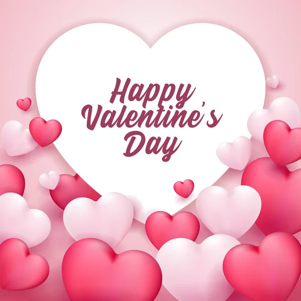 Gelukkige Valentijnsdag spandoek hart. Rood, wit, roze. Briefkaart, liefdesbericht of wenskaart. Sjabloon, illustratie klaar voor uw ontwerp, reclame. Vector Illustratie. Eps10 — Stockvector
