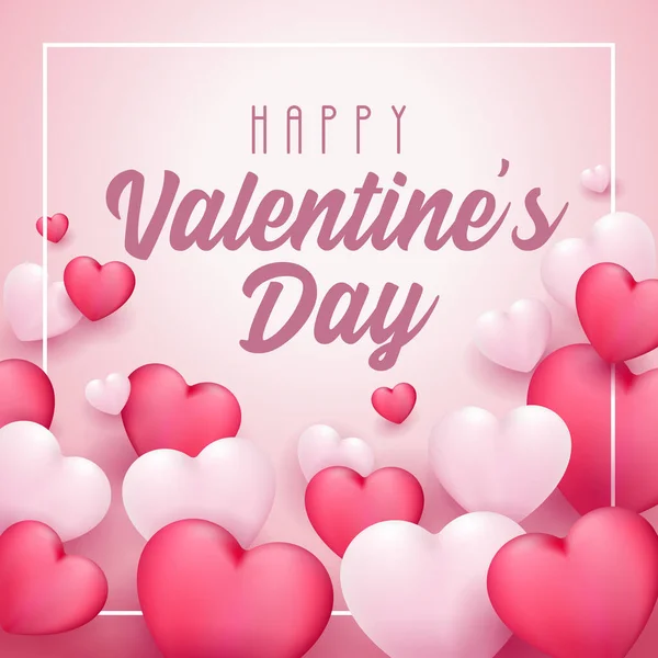 Gelukkige Valentijnsdag spandoek hart. Rood, wit, roze. Briefkaart, liefdesbericht of wenskaart. Sjabloon, illustratie klaar voor uw ontwerp, reclame. Vector Illustratie. Eps10 — Stockvector