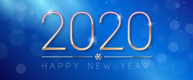 2020 Mutlu Yıllar Geçmiş, Kart, Sancak, El ilanı ya da Noel temalı davetiyeler. Altın Sayılar ve Kar Taneli Mavi Çizim. Tasarımına hazırım. Vektör Eps10