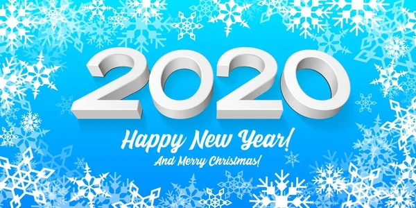2020 Happy New Year Blue Background, Card, Banner, Flyer Or Christmas Themed Pozvánky. Ilustrační číslice a bílá vločka. Připraven na váš návrh. Vektorové Eps10 — Stockový vektor