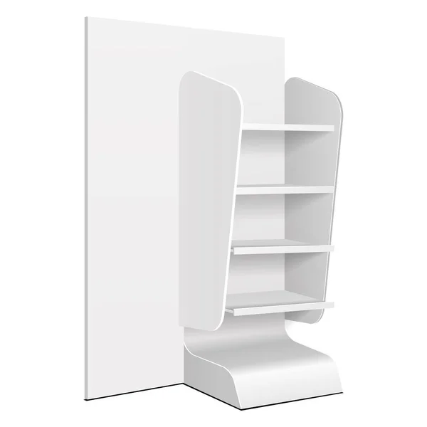카드 보드 소매 Shelves Floor Display Rack For Supermarket Blank Empty. 화장을 하라. 3D 백지에 고립되어 있다. 설계에 대비하라. 제품 광고. 분사기 EPS10 벡터 그래픽