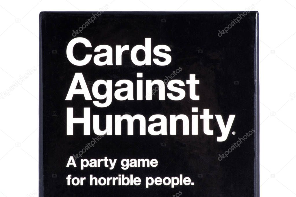 LONDON, UK - OCTOBER 21ST 2016: A close-up shot of the packaging to the Cards Against Humanity party game (UK Edition), on 21st October 2016.