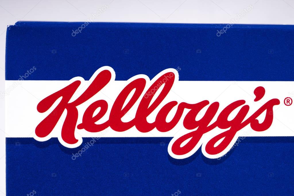 LONDON, UK - OCTOBER 13TH 2016: A close-up of the Kelloggs logo on a packet of Frosties, on 13th October 2016.