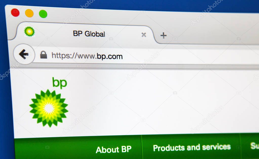 LONDON, UK - JUNE 19TH 2015: The Official website of BP (British Petroleum), on 19th June 2015.