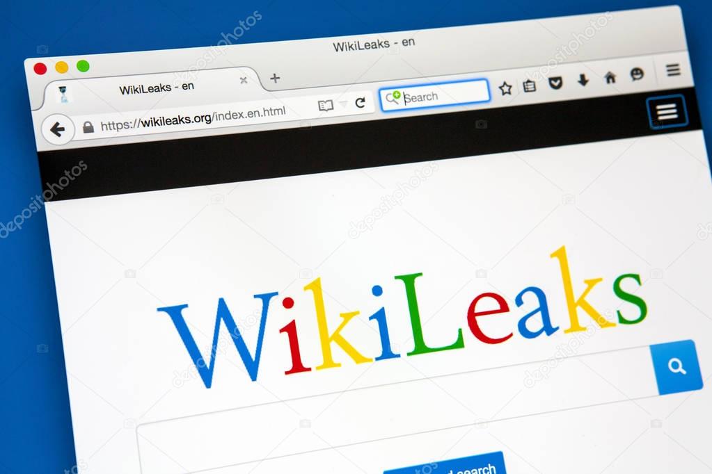 LONDON, UK - JUNE 20TH 2015: The homepage of WikiLeaks - a non-profit organisation that publishes classified media and secret information, on 20th June 2015.