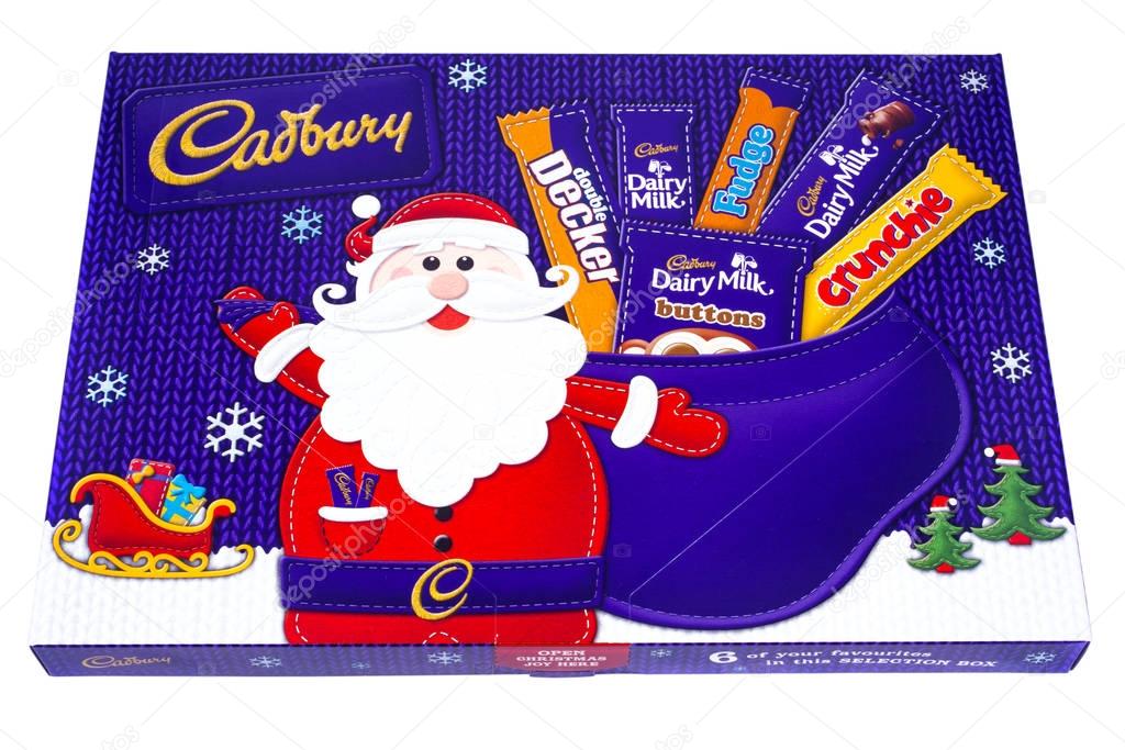 LONDON, UK - 4TH JANUARY 2017: A studio shot of a Cadbury Christmas Selection box over a plain white background, on 4th January 2017.