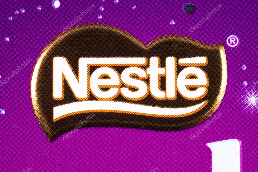 LONDON, UK - JANUARY 4TH 2017: A close-up of the Nestle logo on one of their confectionery products, pictured over a plain white background on 4th January 2017.