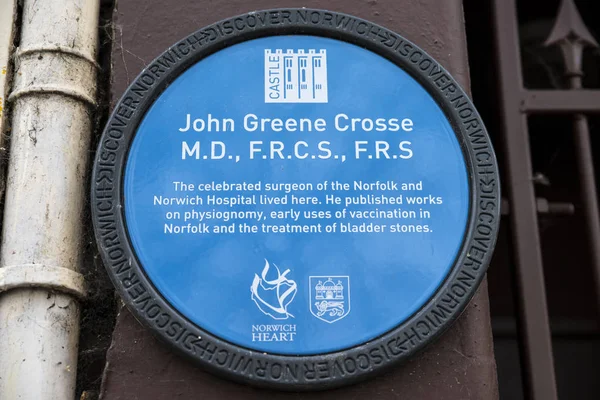 Targa John Greene Crosse a Norwich — Foto Stock