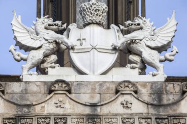 Londra şehri Crest heykel Londra Guildhall
