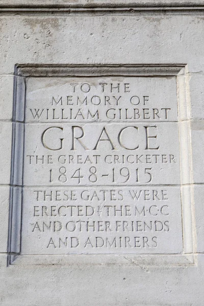 WG Grace Plaque at Lords Cricket Ground — Stock Photo, Image