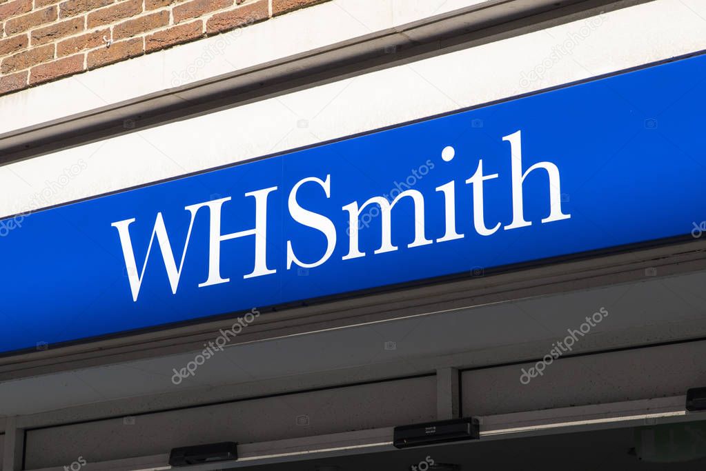 CANTERBURY, UK - FEBRUARY 13TH 2017: The sign for a WHSmith storefront in Canterbury, UK, on 13th February 2017.