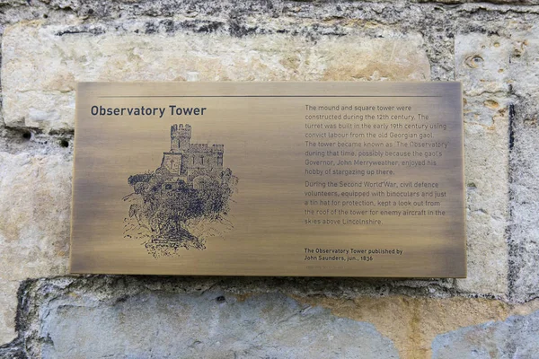 Placa da torre do observatório no castelo de Lincoln — Fotografia de Stock