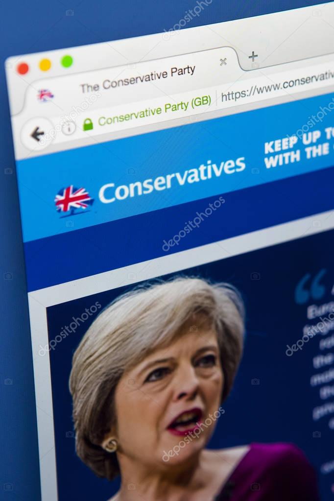 LONDON, UK - APRIL 13TH 2017: The official homepage of the Conservative Party, on 13th April 2017.