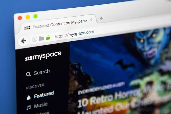 Myspace の公式のウェブサイト — ストック写真