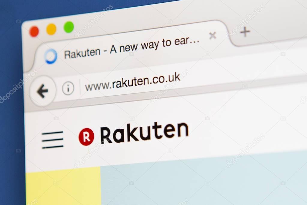LONDON, UK - APRIL 20TH 2017: The homepage of the official Rakuten website, the Japanese online electronic commerce company, on 20th April 2017.