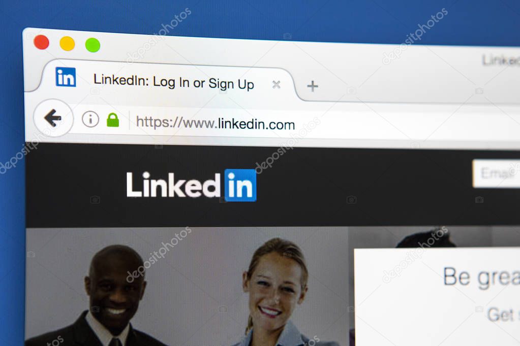 LONDON, UK - APRIL 20TH 2017: The homepage of the official website for LinkedIn, the business and employment social networking service, on 20th April 2017.