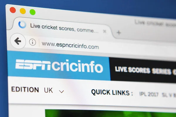 Cricket-Webseite cricinfo — Stockfoto