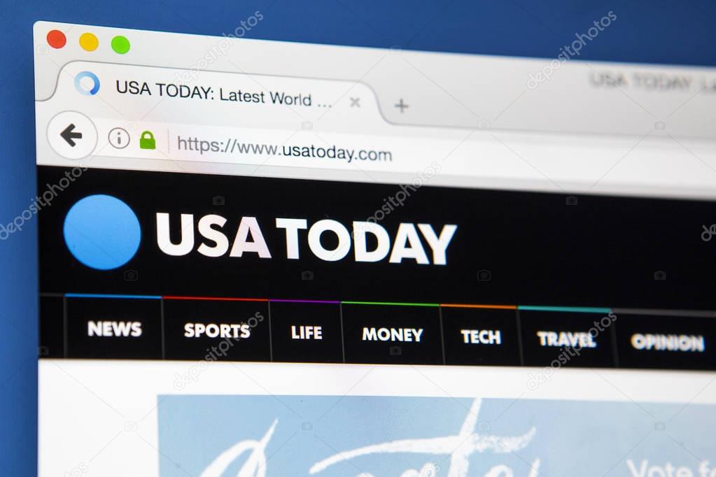 LONDON, UK - APRIL 15TH 2017: The homepage of the official website for newspaper USA Today, on 15th April 2017.