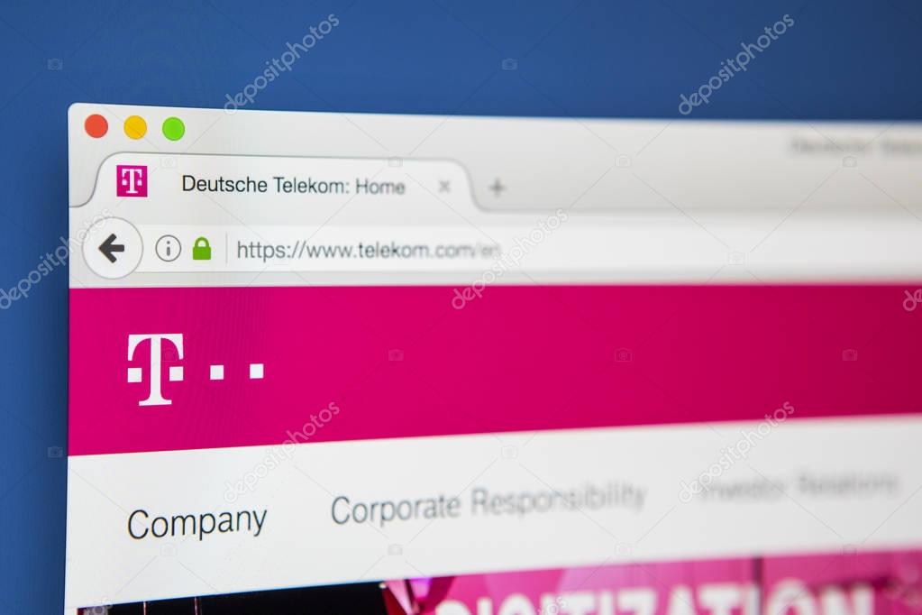LONDON, UK - APRIL 25TH 2017: The homepage of the official website for Deutsche Telekom, the German telecommunications company, on 25th April 2017.