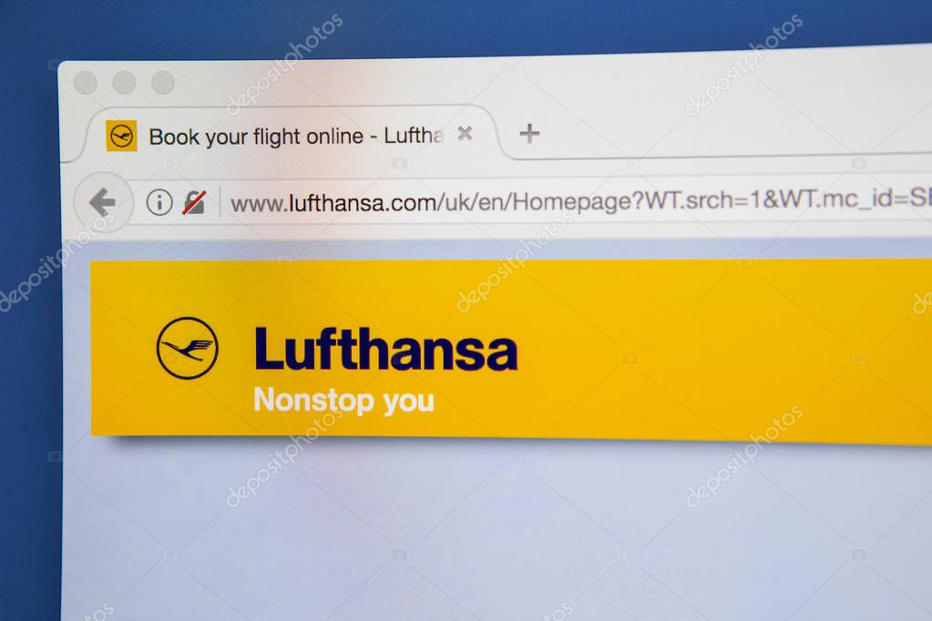 LONDON, UK - MAY 3RD 2017: The homepage of the official website for Lufthansa, the German Airline, on 3rd May 2017.