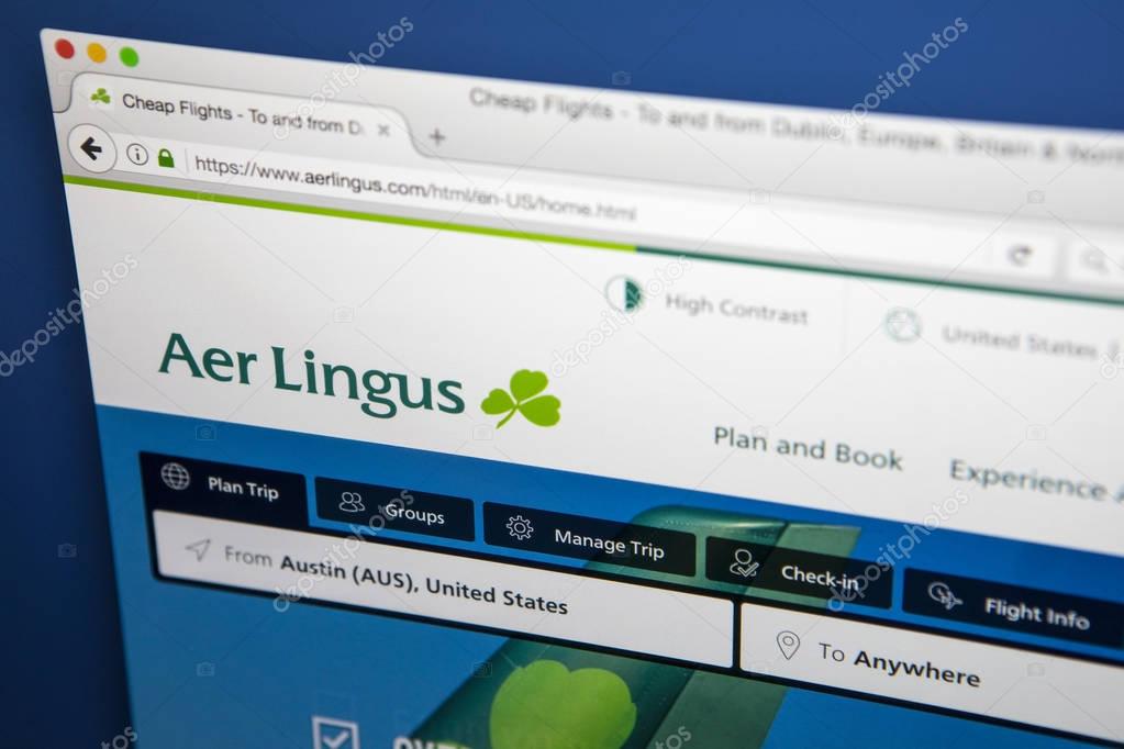 LONDON, UK - MAY 3RD 2017: The homepage of the official website for Aer Lingus, the flag carrier airline of Ireland, on 3rd May 2017.
