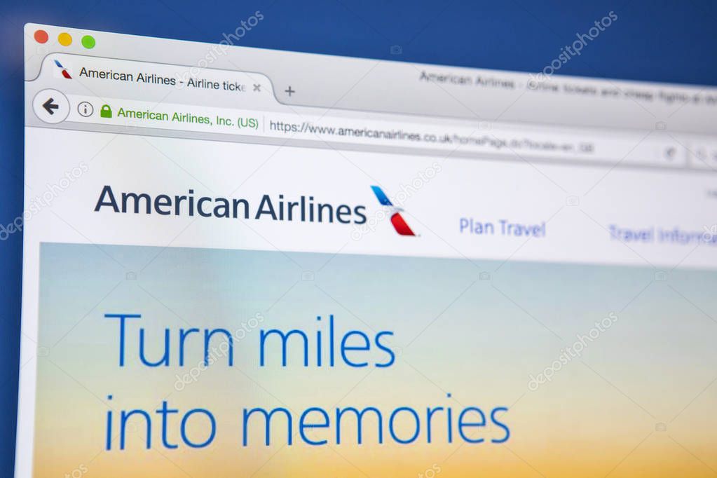 LONDON, UK - MAY 3RD 2017: The homepage of the official website for American Airlines, the largest airline in the world when measured by fleet size, on 3rd May 2017.