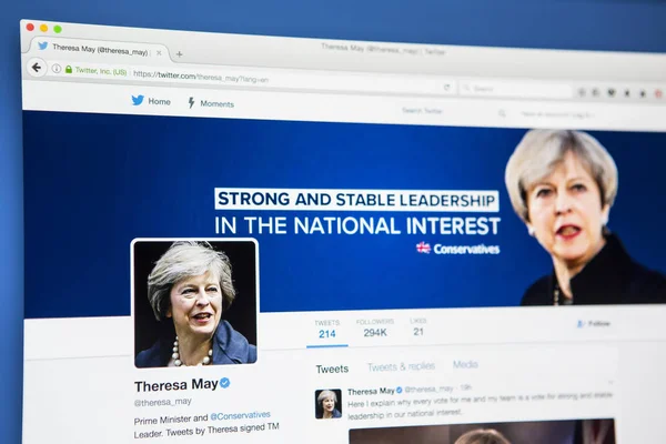 Pagina Twitter di Theresa May — Foto Stock