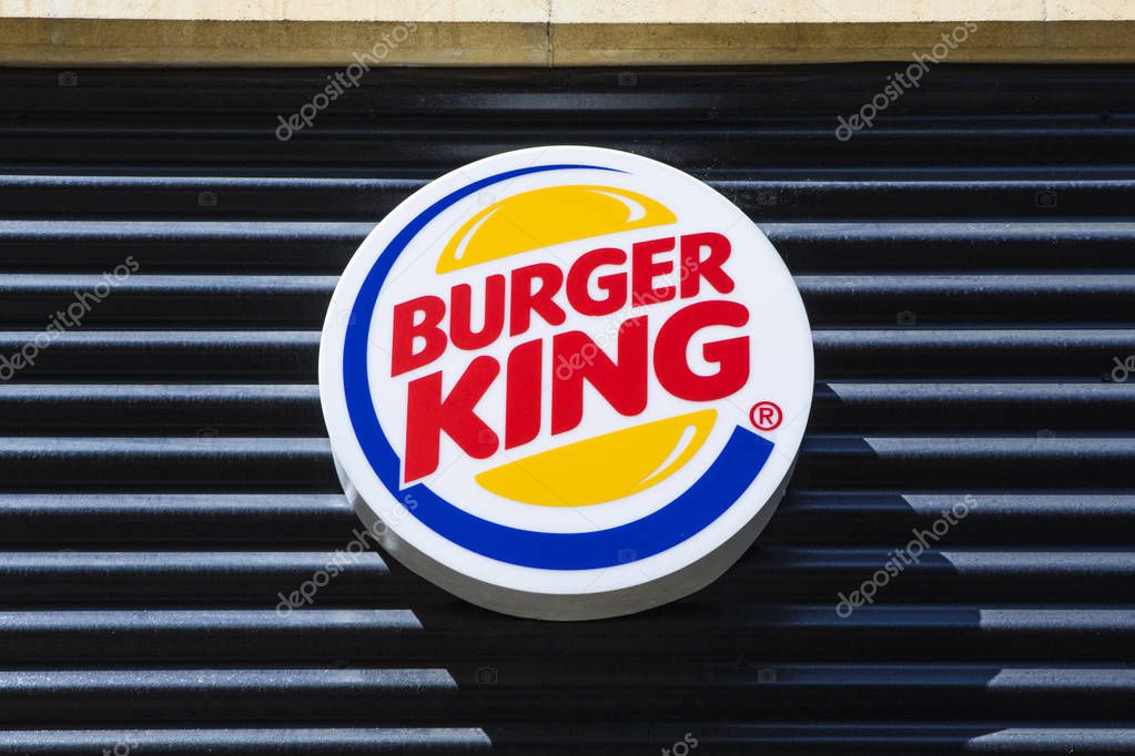 PETERBOROUGH, UK - MAY 22ND 2017: The Burger King logo above one of their restaurants in Peterborough, UK, on 22nd May 2017.