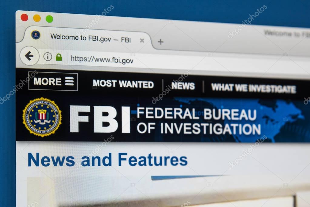LONDON, UK - JUNE 8TH 2017: The homepage of the official website for the Federal Bureau of Investigation, on 8th June 2017.