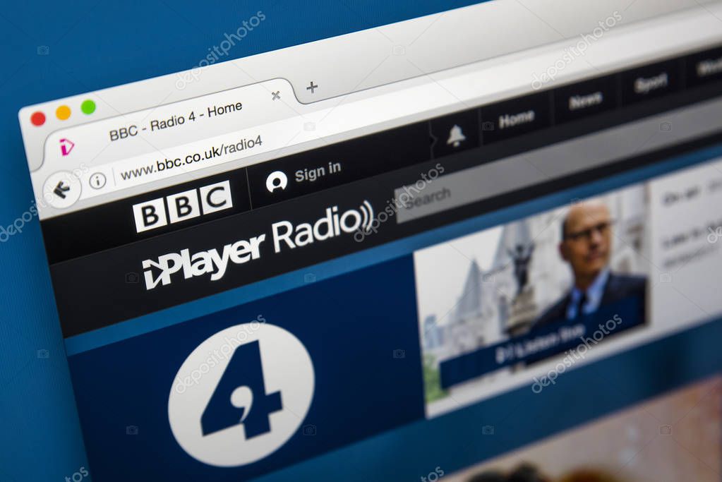 LONDON, UK - JUNE 8TH 2017: The homepage of BBC Radio 4 on the BBC iPlayer website, on 8th June 2017.