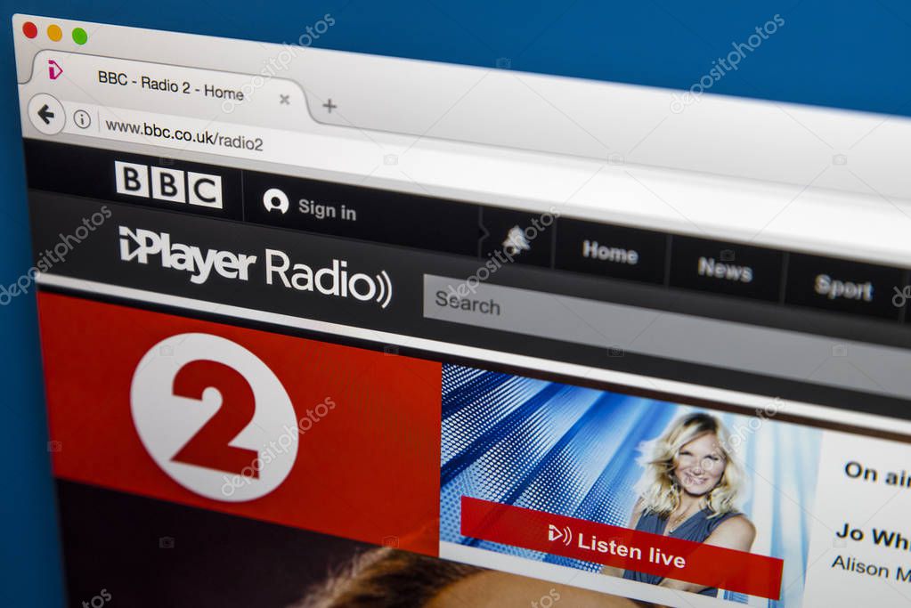 LONDON, UK - JUNE 8TH 2017: The homepage of BBC Radio 2 on the BBC iPlayer website, on 8th June 2017.