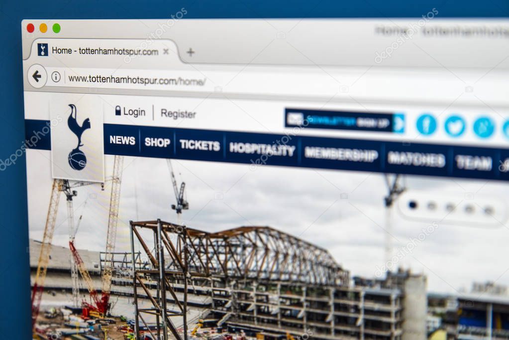 LONDON, UK - JUNE 8TH 2017: The homepage of the official website for Tottenham Hotspur Football Club, on 8th June 2017.