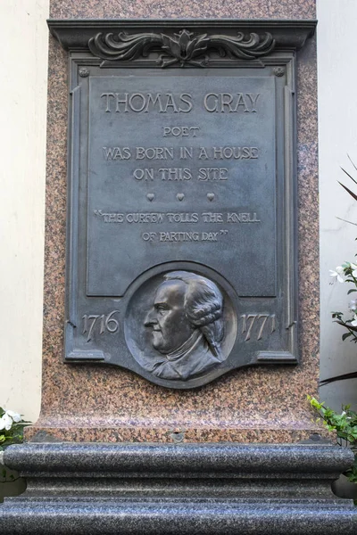 Thomas Gray tablica w Londynie — Zdjęcie stockowe