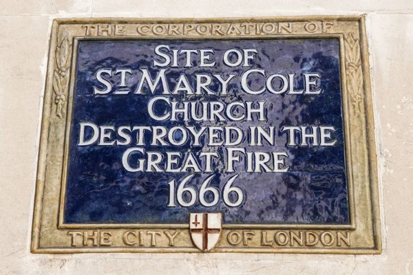 Kirche St. Mary Cole Plaque in London — Stockfoto