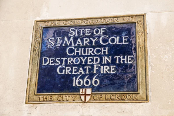 Londra'daki St. Mary Cole Kilisesi plak — Stok fotoğraf