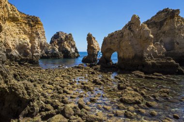 Ponta da Piedade Lagos, Portekiz, güzel grottos görünümünü.