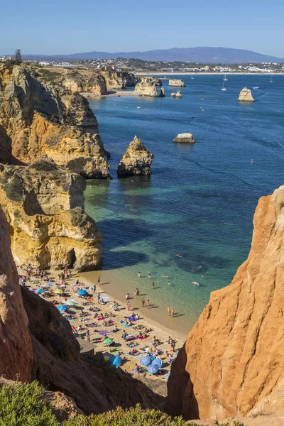 Kilátással Gyönyörű Praia Camilo Lagos Portugália Meia Praia Lehet Már — Stock Fotó