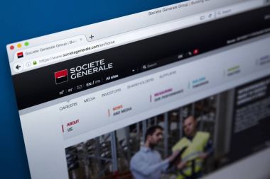 Londra, İngiltere - 21 Ekim 2017: Hizmetleri için Societe Generale - resmi web sitesi ana bankacılık ve Finans Fransız çokuluslu şirketi, üzerinde 21 Ekim 2017.