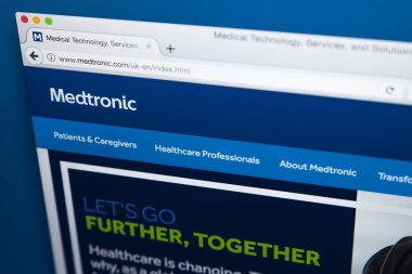 LONDON, UK - OCTOBER 21ST 2017: The homepage of the official website for Medtronic Public Limited Company, the medical device company, on 21st October 2017. clipart