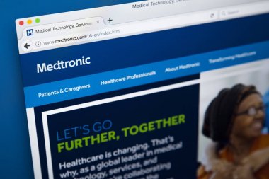 Londra, İngiltere - 21 Ekim 2017: Resmi web sitesi için Medtronic genel Limited Şirketi, 21 Ekim 2017 üzerinde tıbbi cihaz şirket ana sayfası.