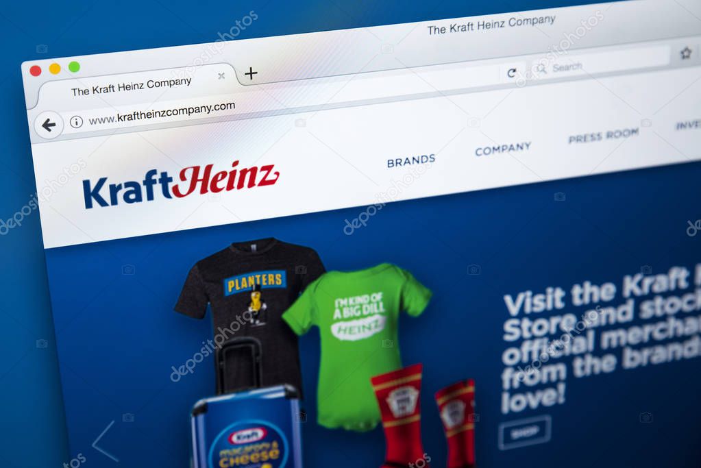 LONDON, UK - OCTOBER 21ST 2017: The homepage of the official website for The Kraft Heinz Company - the American food company, on 21st October 2017.