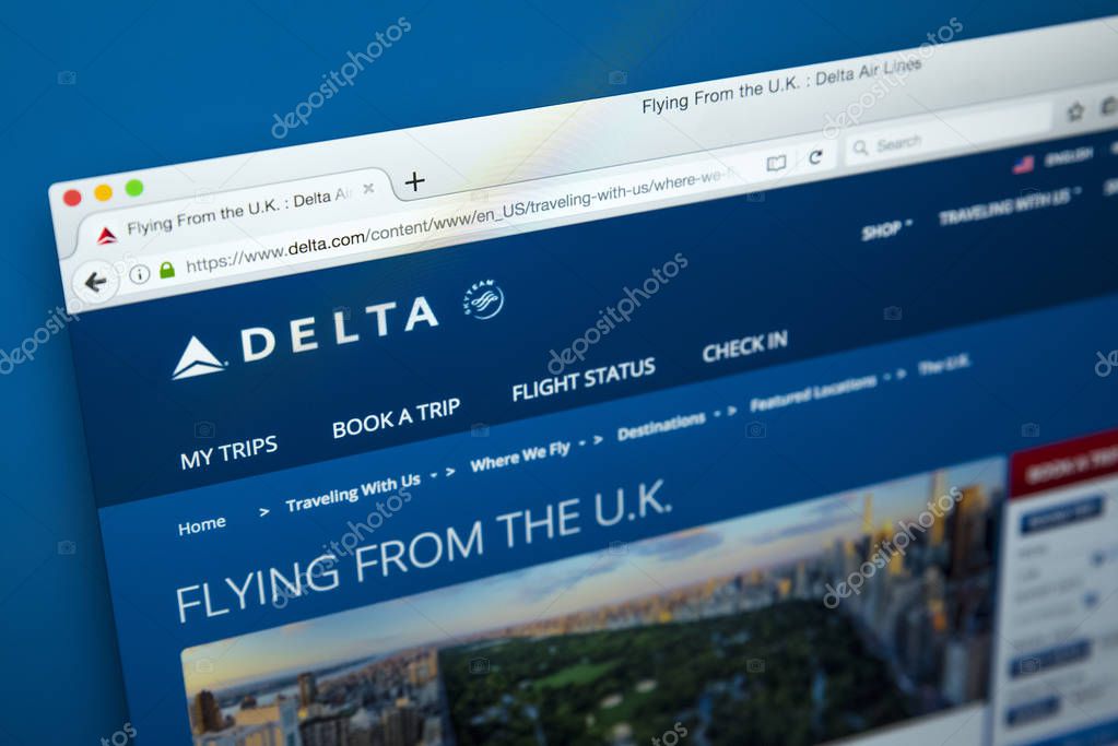 LONDON, UK - OCTOBER 21ST 2017: The homepage of the official website for Delta Airlines, the major American Air Line, on 21st October 2017.