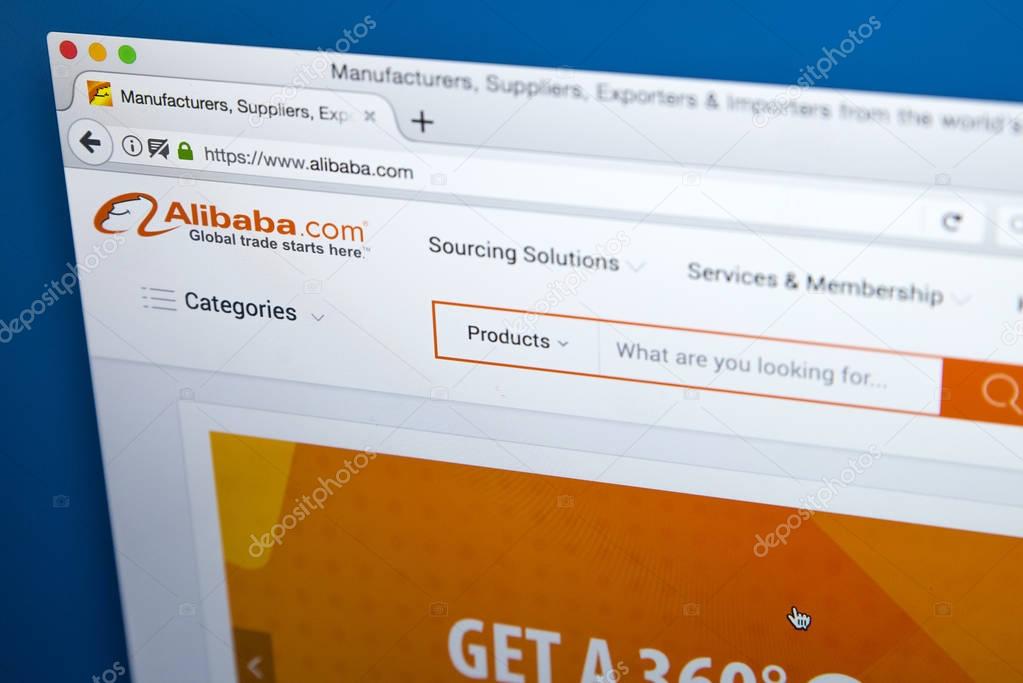 LONDON, UK - OCTBER 21ST 2017: The homepage of the official website for the Alibaba Group - the Chinese e-commerce company, on 21st October 2017.