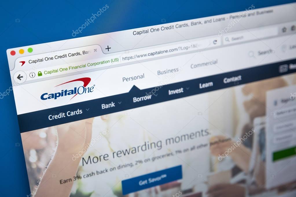LONDON, UK - OCTOBER 25TH 2017: The homepage of the official website for Capital One Financial Corporation, on 25th October 2017.